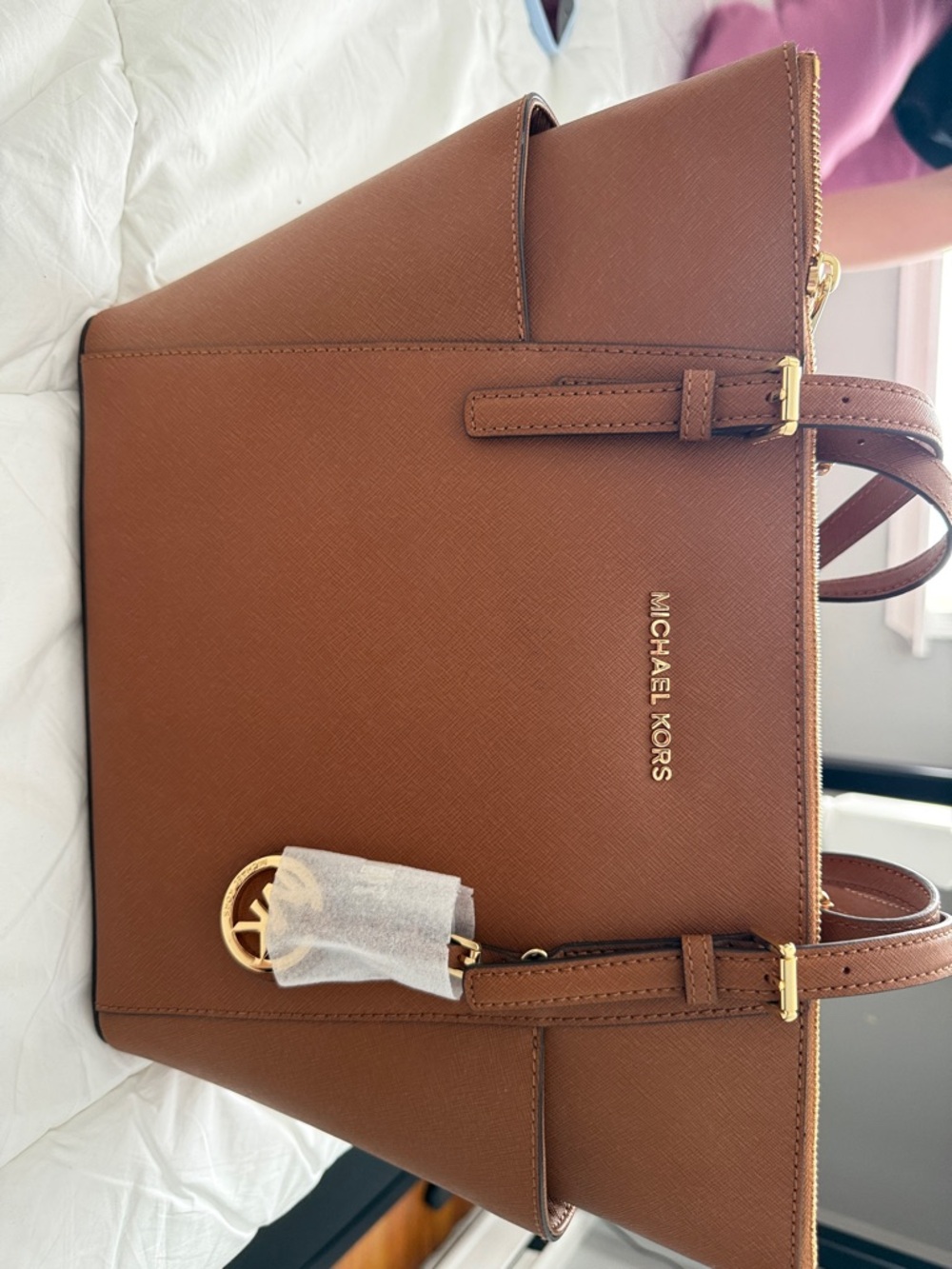 Michael Kors Cognac Saffiano Leather Tote with Gold Hardware